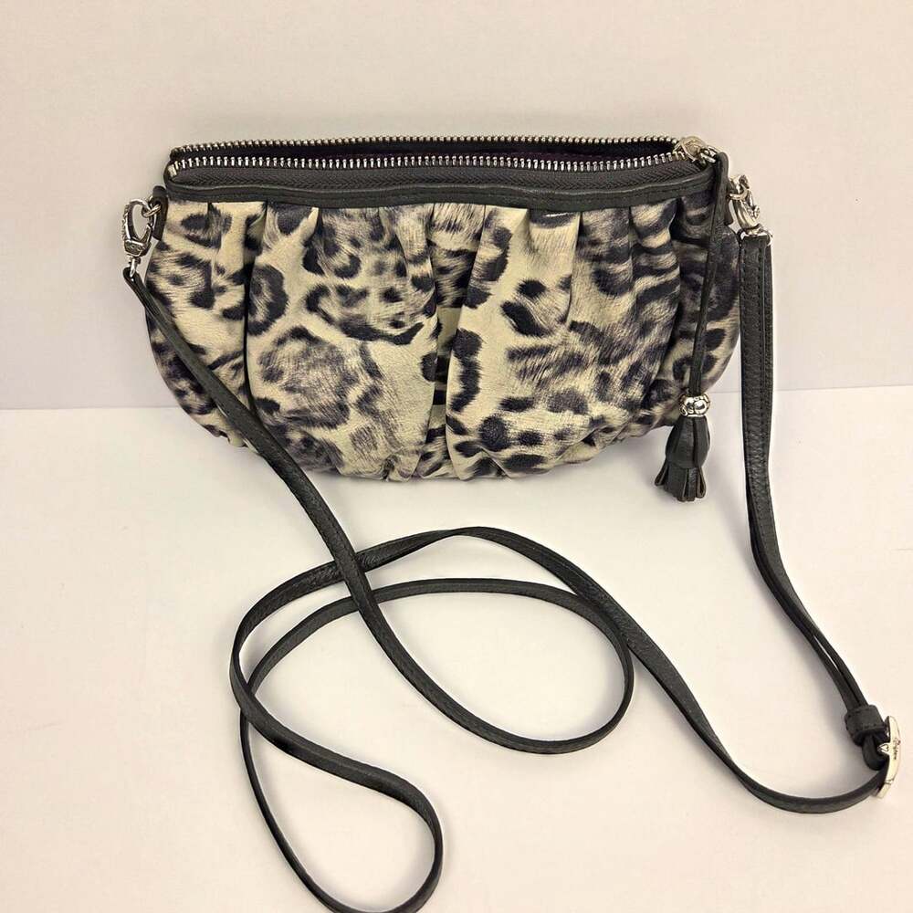 BRIGHTON Cosmo Cat Crossbody Clutch Mini Bag Grey Snow Leopard Animal Print